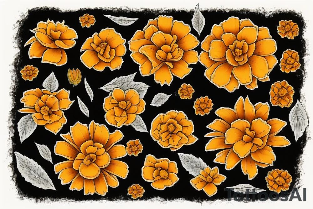 Four marigold flowers representing people who passed away tattoo idea