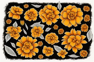 Four marigold flowers representing people who passed away tattoo idea