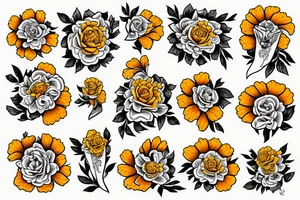 Four marigold flowers representing people who passed away tattoo idea