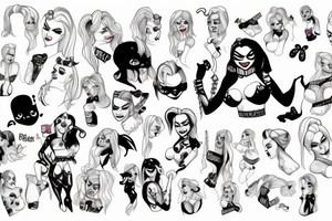 Harley Quinn with hand cuffs on her back laughing tattoo idea