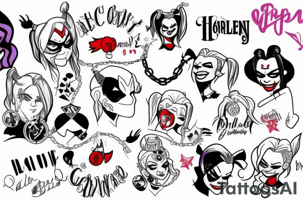 Harley Quinn with hand cuffs on her back laughing tattoo idea