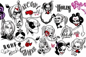 Harley Quinn with hand cuffs on her back laughing tattoo idea