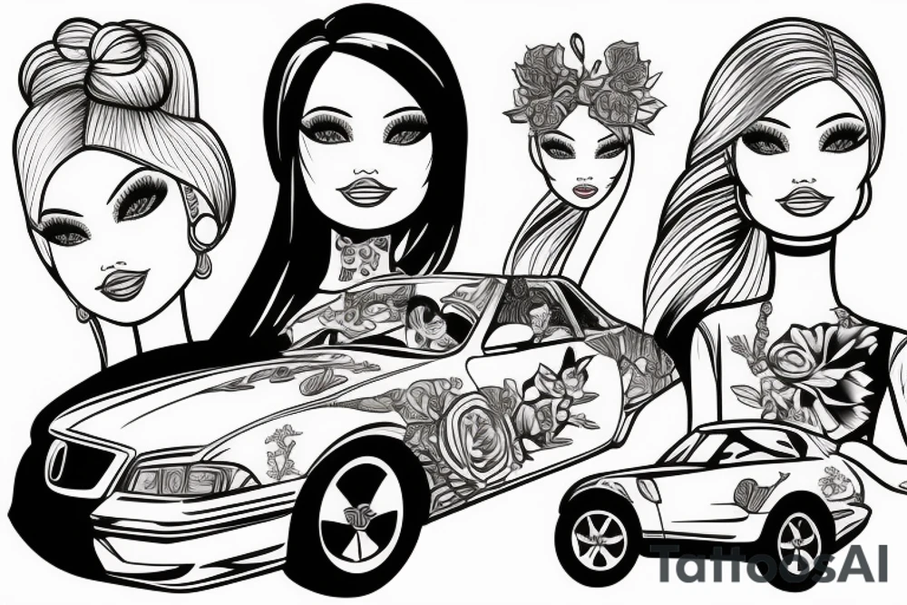 Barbie driving Acura tattoo idea