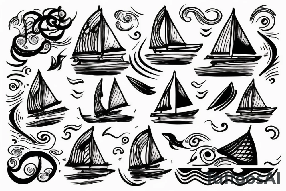 sailing boat with waves tattoo idea