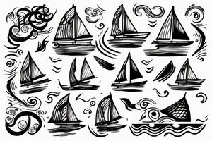 sailing boat with waves tattoo idea