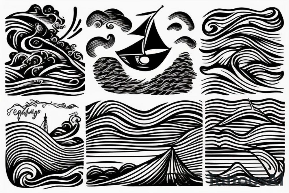 sailing boat with waves tattoo idea