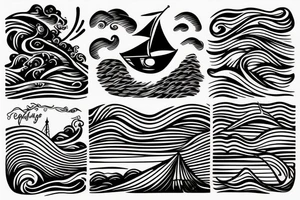 sailing boat with waves tattoo idea