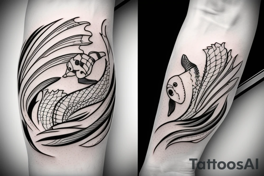 sailing catamaran with waves , koi fish tattoo idea