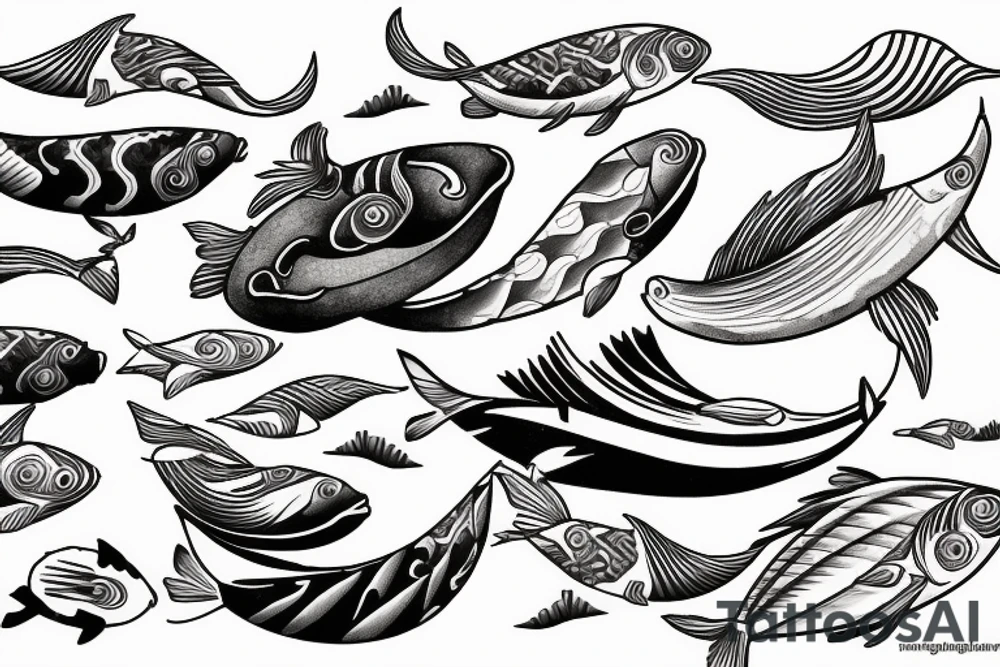 sailing catamaran with waves , koi fish tattoo idea