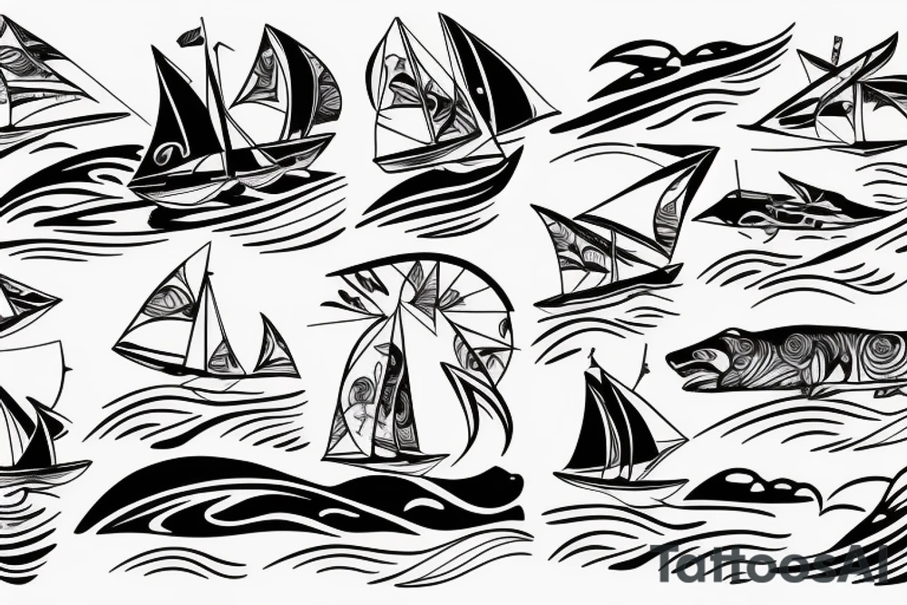 sailing catamaran with waves , KIDZ tattoo idea
