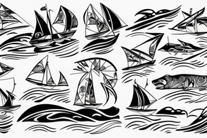 sailing catamaran with waves , KIDZ tattoo idea