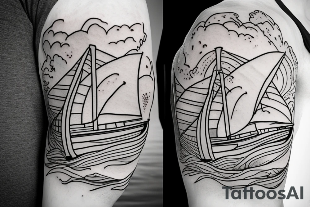 sailing catamaran with waves , KIDZ tattoo idea