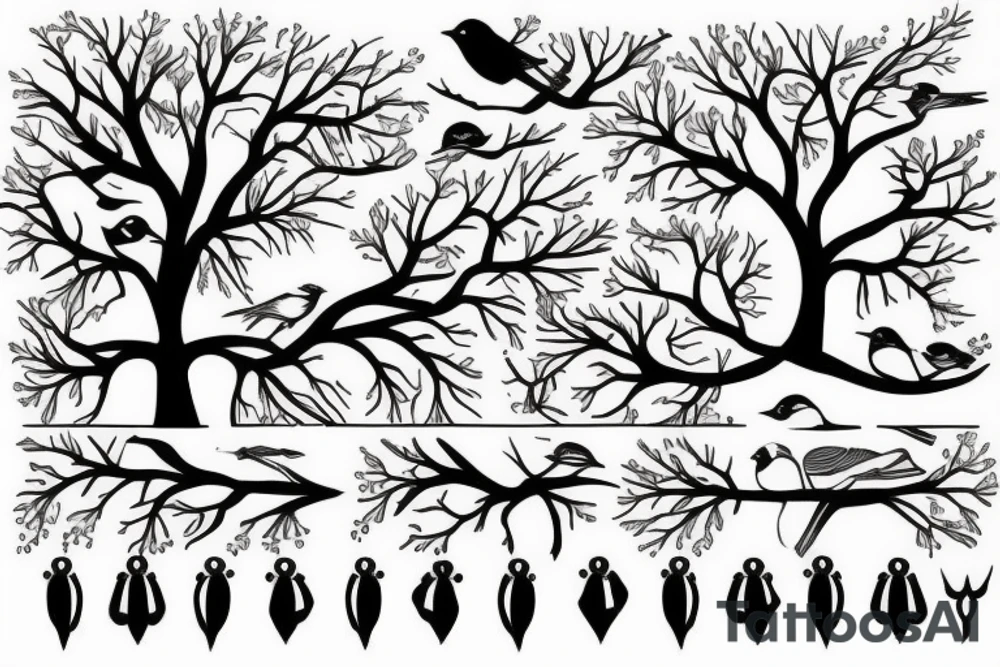 Family Tree birds full arm tattoo idea