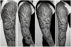 Family Tree birds full arm tattoo idea