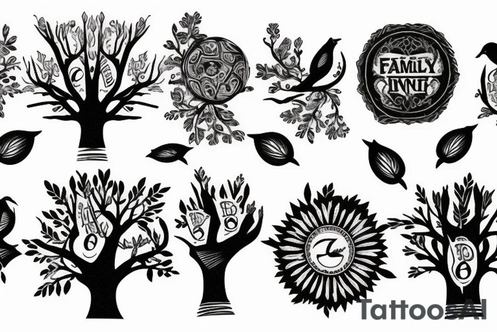 Family Tree birds full arm tattoo idea