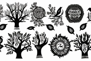 Family Tree birds full arm tattoo idea