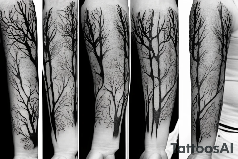 Family Children Tree birds full arm tattoo idea