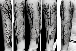 Family Children Tree birds full arm tattoo idea