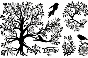 Family Children Tree birds full arm tattoo idea