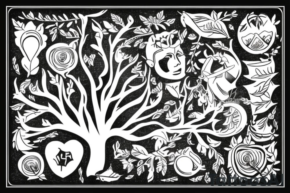 Einen Baum mit Banderolen und Familien dingen tattoo idea