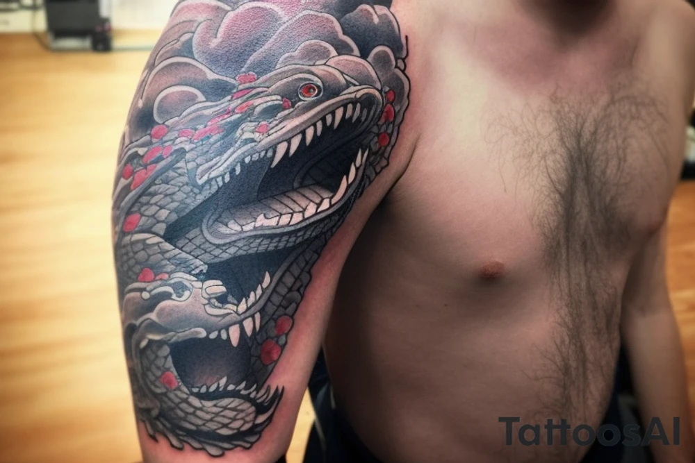 Arm sleeve tattoo featuring japanese dragon that is wrapped around aiguille du midi in chamonix (see https://images.app.goo.gl/RYUNNKAjVmQKEBw89 , https://images.app.goo.gl/w6teereZoZyfaoJW6 , https://images.app.goo.gl/mpeEbDtEkAfNdV379) in the winter time, and is ascending the Cunningham couloir (see https://images.app.goo.gl/4B8T8sh6jaUQSBrAA , https://images.app.goo.gl/cchcpusNuRgb7GF19) in a style like https://images.app.goo.gl/h2x2aYY8fAYasZaF6 tattoo idea