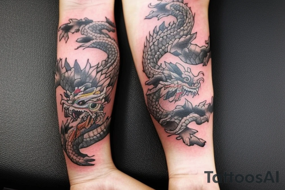 Arm sleeve tattoo featuring japanese dragon that is wrapped around aiguille du midi in chamonix (see https://images.app.goo.gl/RYUNNKAjVmQKEBw89 , https://images.app.goo.gl/w6teereZoZyfaoJW6 , https://images.app.goo.gl/mpeEbDtEkAfNdV379) in the winter time, and is ascending the Cunningham couloir (see https://images.app.goo.gl/4B8T8sh6jaUQSBrAA , https://images.app.goo.gl/cchcpusNuRgb7GF19) in a style like https://images.app.goo.gl/h2x2aYY8fAYasZaF6 tattoo idea