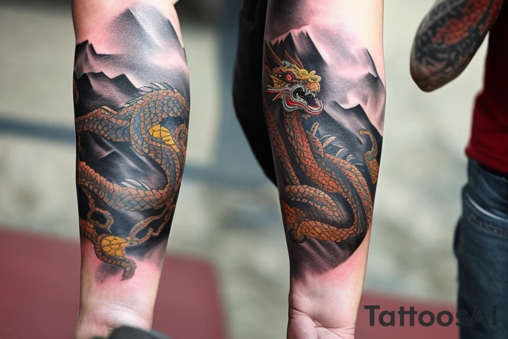 Arm sleeve tattoo featuring japanese dragon that is wrapped around aiguille du midi in chamonix (see https://images.app.goo.gl/RYUNNKAjVmQKEBw89 , https://images.app.goo.gl/w6teereZoZyfaoJW6 , https://images.app.goo.gl/mpeEbDtEkAfNdV379) in the winter time, and is ascending the Cunningham couloir (see https://images.app.goo.gl/4B8T8sh6jaUQSBrAA , https://images.app.goo.gl/cchcpusNuRgb7GF19) tattoo idea