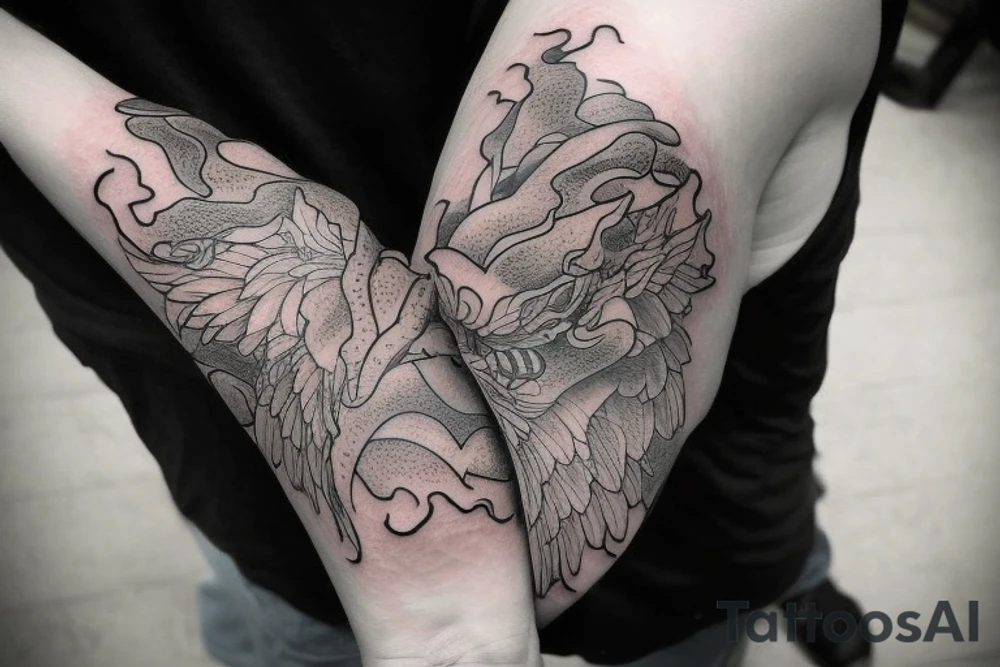 Arm sleeve tattoo featuring japanese dragon that is wrapped around aiguille du midi in chamonix (see https://images.app.goo.gl/RYUNNKAjVmQKEBw89 , https://images.app.goo.gl/w6teereZoZyfaoJW6 , https://images.app.goo.gl/mpeEbDtEkAfNdV379) in the winter time tattoo idea