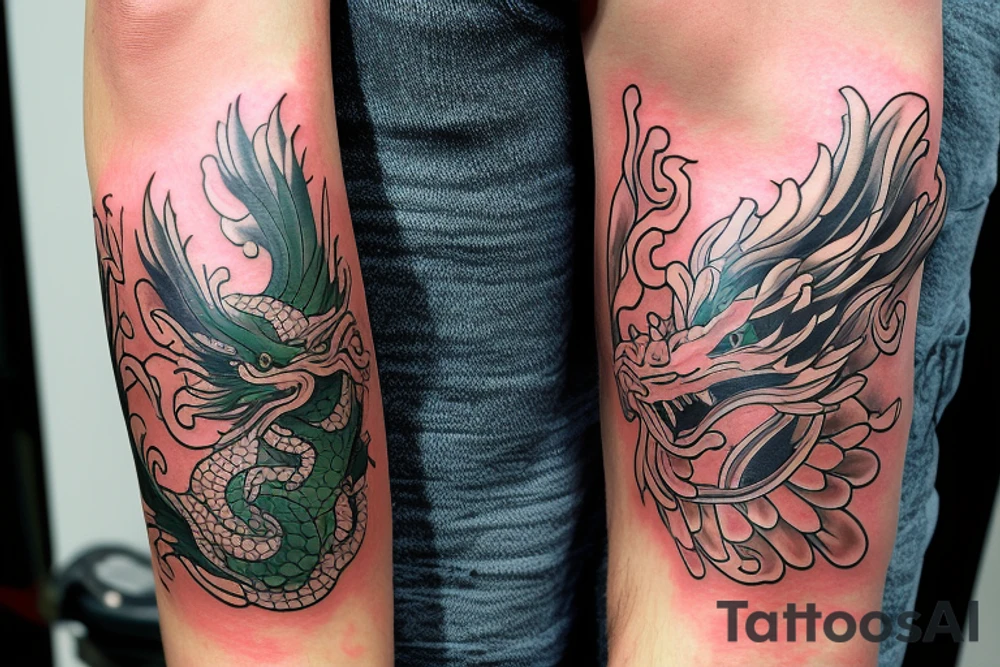 Arm sleeve tattoo featuring an ascending japanese dragon that is wrapped around aiguille du midi in chamonix (see https://images.app.goo.gl/RYUNNKAjVmQKEBw89 , https://images.app.goo.gl/w6teereZoZyfaoJW6 , https://images.app.goo.gl/mpeEbDtEkAfNdV379) in the winter time tattoo idea