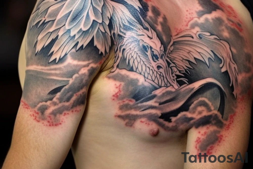 shoulder tattoo featuring an ascending japanese dragon that is wrapped around aiguille du midi in chamonix (see https://images.app.goo.gl/RYUNNKAjVmQKEBw89 , https://images.app.goo.gl/w6teereZoZyfaoJW6 , https://images.app.goo.gl/mpeEbDtEkAfNdV379) in the winter time tattoo idea
