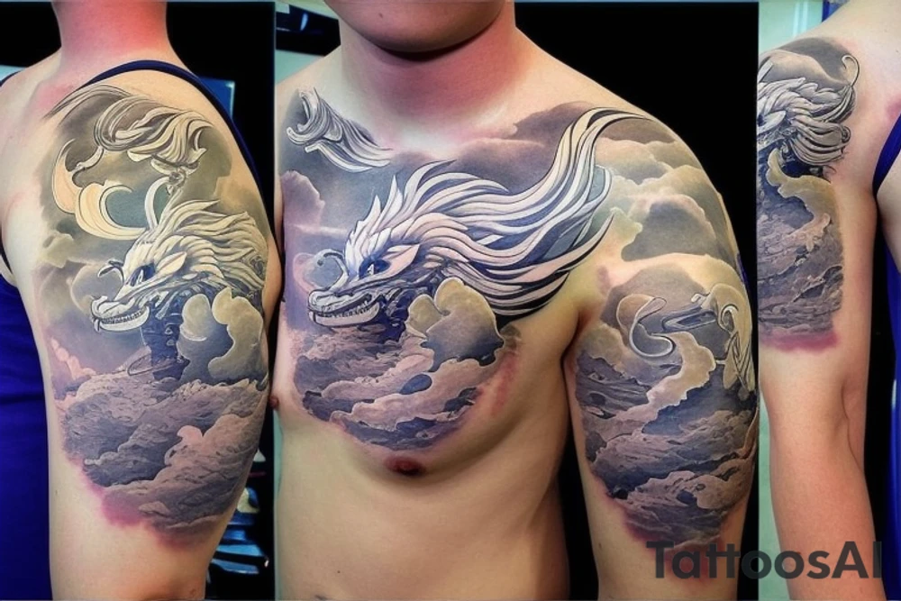 shoulder sleeve tattoo featuring an ascending japanese dragon that is wrapped around aiguille du midi in chamonix (see https://images.app.goo.gl/RYUNNKAjVmQKEBw89 , https://images.app.goo.gl/w6teereZoZyfaoJW6 , https://images.app.goo.gl/mpeEbDtEkAfNdV379) in the winter time tattoo idea