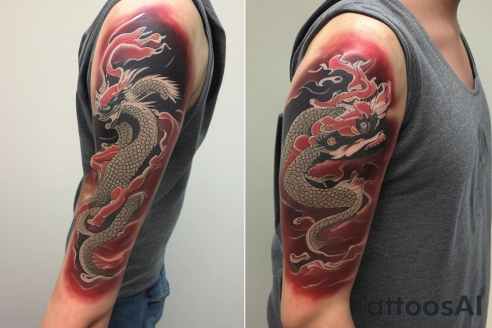 shoulder sleeve tattoo featuring an ascending japanese dragon that is wrapped around aiguille du midi in chamonix (see https://images.app.goo.gl/RYUNNKAjVmQKEBw89 , https://images.app.goo.gl/w6teereZoZyfaoJW6 , https://images.app.goo.gl/mpeEbDtEkAfNdV379) in the winter time tattoo idea