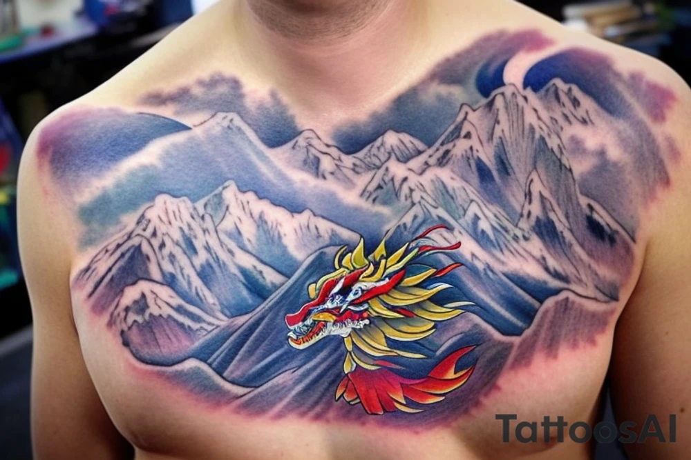 shoulder sleeve tattoo featuring an ascending japanese dragon that is wrapped around aiguille du midi in chamonix (see https://images.app.goo.gl/RYUNNKAjVmQKEBw89 , https://images.app.goo.gl/w6teereZoZyfaoJW6 , https://images.app.goo.gl/mpeEbDtEkAfNdV379) 
winter time
surreal negative space
dragon to be moving upwards tattoo idea