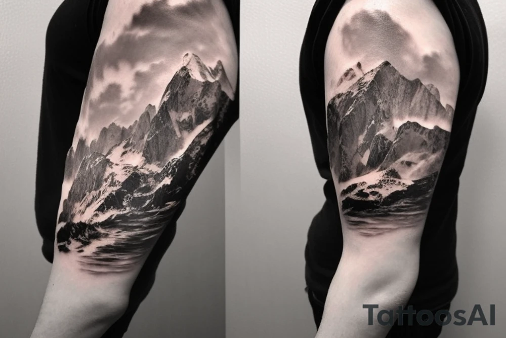 shoulder sleeve tattoo featuring an ascending japanese dragon that is wrapped around aiguille du midi in chamonix (see https://images.app.goo.gl/RYUNNKAjVmQKEBw89 , https://images.app.goo.gl/w6teereZoZyfaoJW6 , https://images.app.goo.gl/mpeEbDtEkAfNdV379) 
winter time
trippy
dragon to be moving upwards tattoo idea