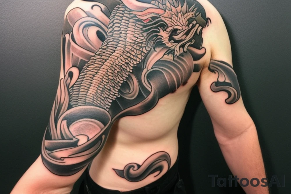 shoulder sleeve tattoo featuring an ascending japanese dragon that is wrapped around aiguille du midi in chamonix (see https://images.app.goo.gl/RYUNNKAjVmQKEBw89 , https://images.app.goo.gl/w6teereZoZyfaoJW6 , https://images.app.goo.gl/mpeEbDtEkAfNdV379) 
winter
trippy
acid
dragon to be moving upwards tattoo idea