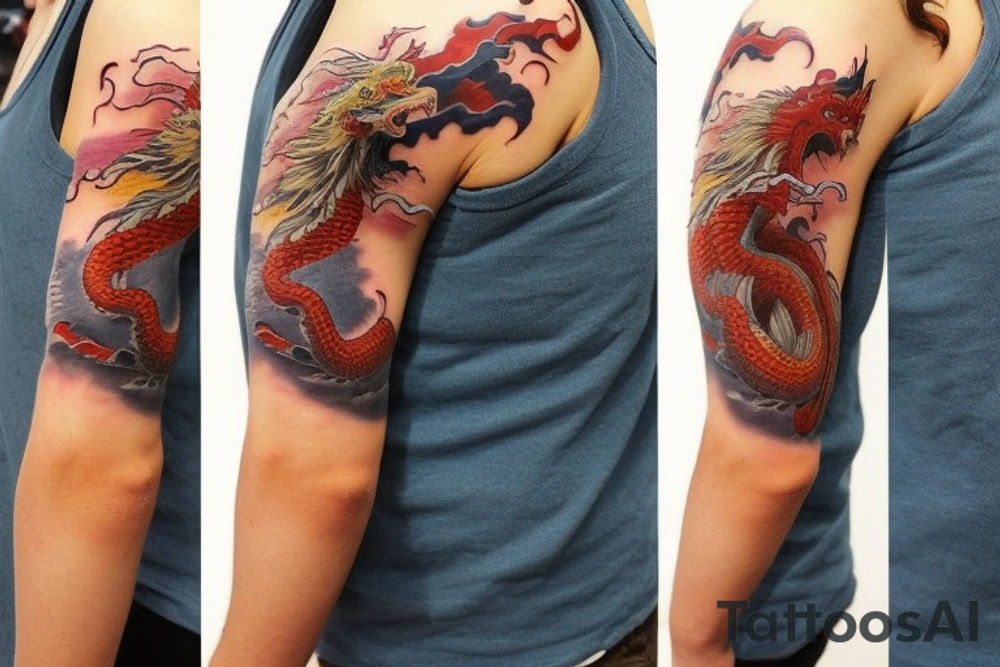 shoulder sleeve tattoo featuring an ascending japanese dragon that is wrapped around aiguille du midi in Chamonix (see https://images.app.goo.gl/RYUNNKAjVmQKEBw89 , https://images.app.goo.gl/w6teereZoZyfaoJW6 , https://images.app.goo.gl/mpeEbDtEkAfNdV379) 
winter
trippy
dragon to be moving upwards tattoo idea