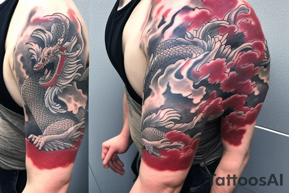 shoulder sleeve tattoo featuring an ascending japanese dragon that is wrapped around aiguille du midi in Chamonix (see https://images.app.goo.gl/RYUNNKAjVmQKEBw89 , https://images.app.goo.gl/w6teereZoZyfaoJW6 , https://images.app.goo.gl/mpeEbDtEkAfNdV379) 
winter
trippy
dragon to be moving upwards tattoo idea