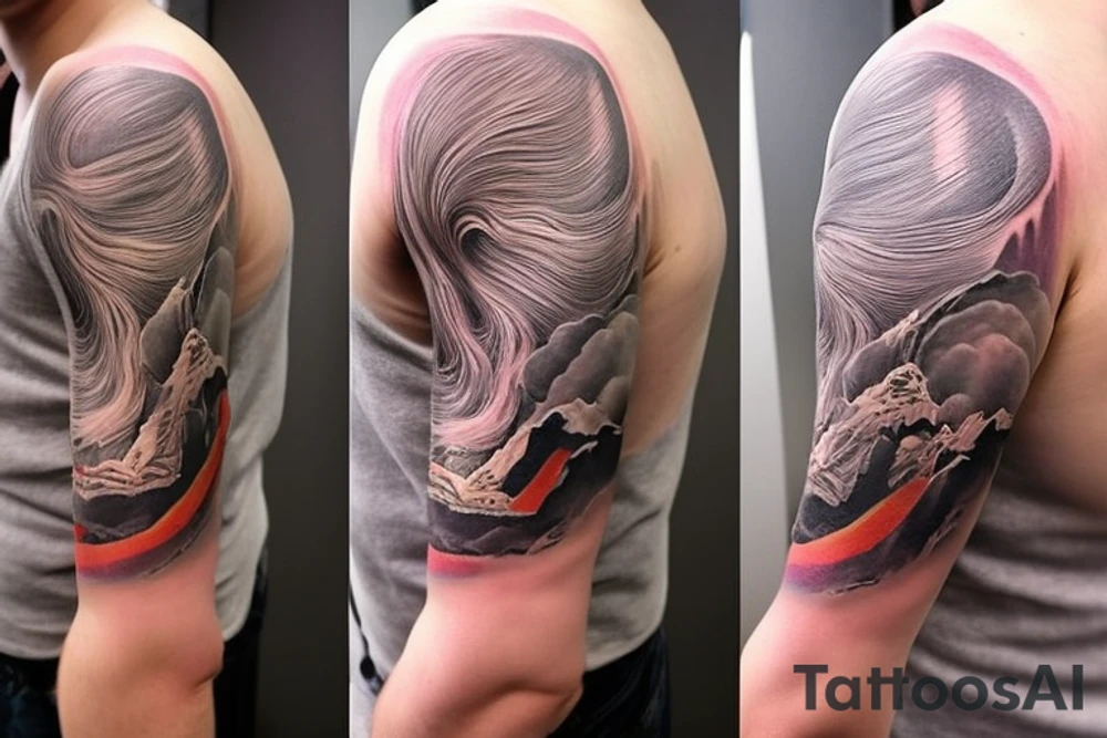 shoulder sleeve tattoo featuring an ascending Japanese dragon with silk like hair that is wrapped around the mountain Aiguille du midi in Chamonix (see https://images.app.goo.gl/RYUNNKAjVmQKEBw89 , https://images.app.goo.gl/w6teereZoZyfaoJW6 , https://images.app.goo.gl/mpeEbDtEkAfNdV379) 
winter
dragon to be moving upwards
Background mountains tattoo idea