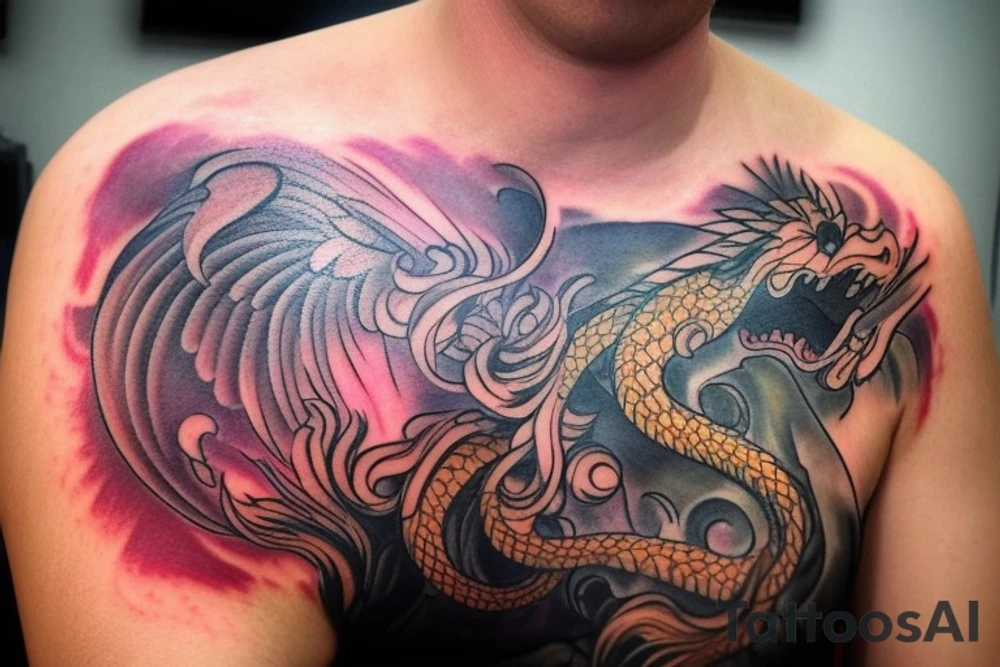 shoulder sleeve tattoo featuring an ascending Japanese dragon with silk like hair that is wrapped around the mountain Aiguille du midi in Chamonix (see https://images.app.goo.gl/RYUNNKAjVmQKEBw89 , https://images.app.goo.gl/w6teereZoZyfaoJW6 , https://images.app.goo.gl/mpeEbDtEkAfNdV379) 
winter
dragon to be moving upwards
Background mountains tattoo idea