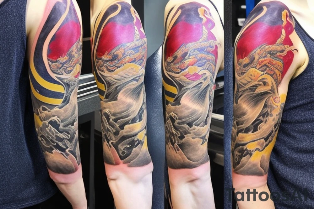 shoulder sleeve tattoo featuring an ascending Japanese dragon with silk like hair that is wrapped around the mountain Aiguille du midi in Chamonix (see https://images.app.goo.gl/RYUNNKAjVmQKEBw89 , https://images.app.goo.gl/w6teereZoZyfaoJW6 , https://images.app.goo.gl/mpeEbDtEkAfNdV379) 
winter
dragon to be moving upwards
Background mountains tattoo idea