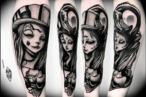 Tim burton style mad hatter Alice in wonderland side piece tattoo idea