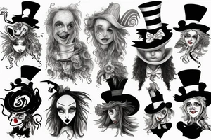 Tim burton style mad hatter Alice in wonderland side piece tattoo idea