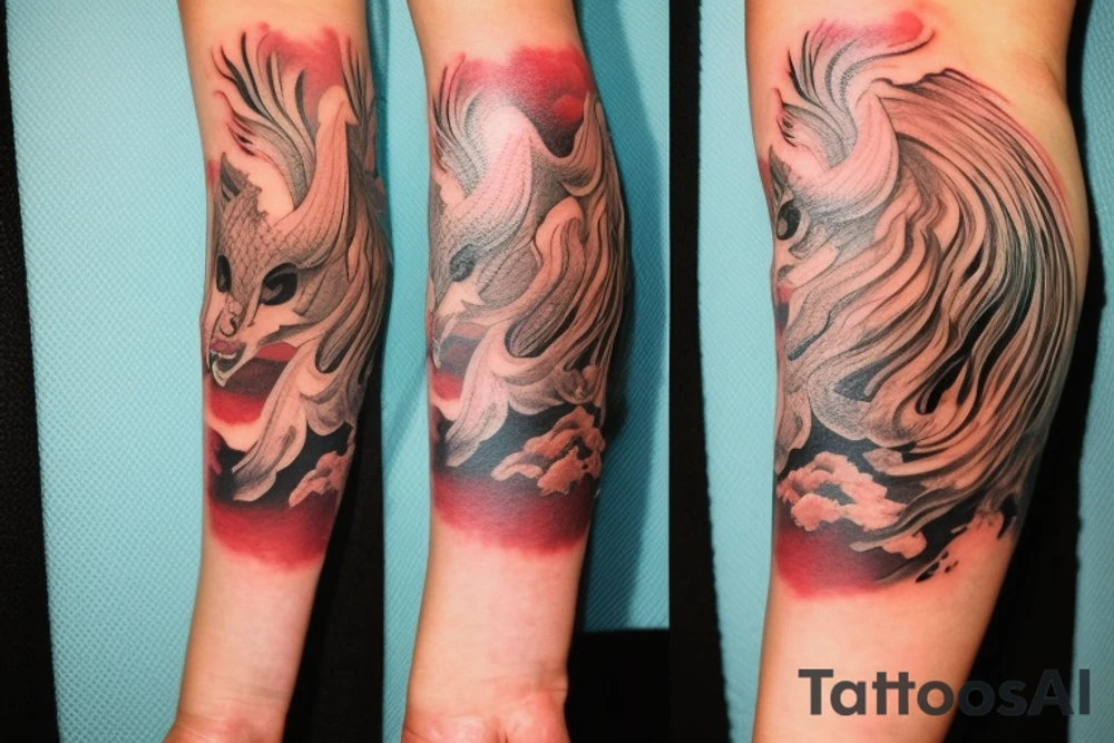 shoulder sleeve tattoo featuring an ascending Japanese dragon with silk like hair 
clawing up the mountain Aiguille du midi in Chamonix (see https://images.app.goo.gl/RYUNNKAjVmQKEBw89 , https://images.app.goo.gl/w6teereZoZyfaoJW6 , https://images.app.goo.gl/mpeEbDtEkAfNdV379) 
winter
dragon to be moving upwards
Background mountains tattoo idea