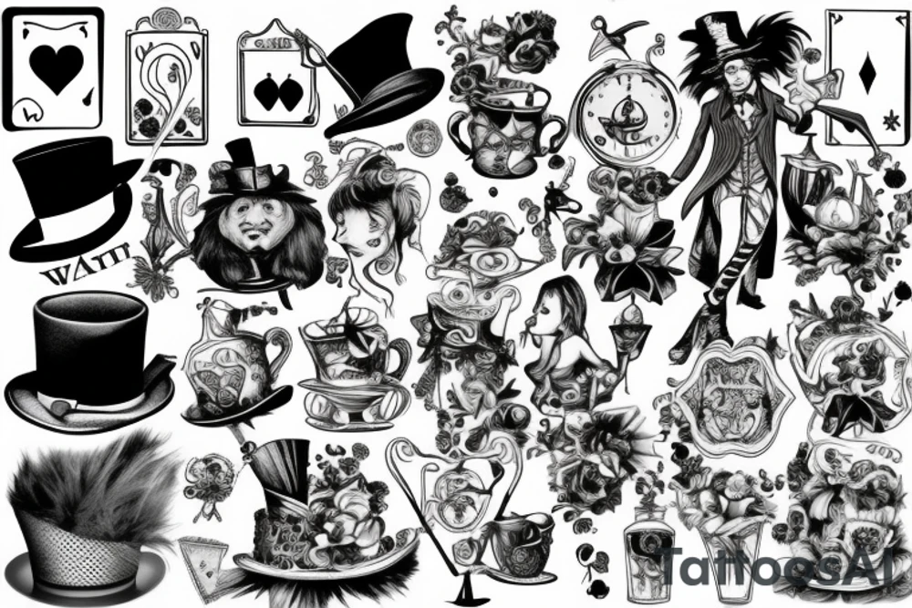 mad hatter Alice in wonderland side piece tattoo idea