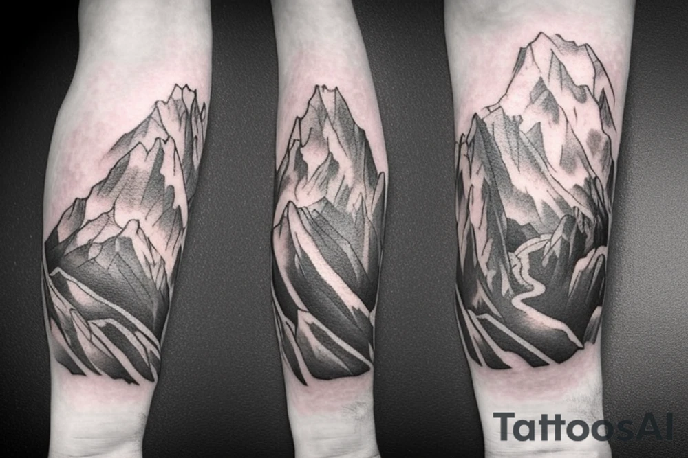 shoulder sleeve tattoo featuring an ascending Japanese dragon with silk-like hair and long claws on feet
dragon is to be clawing up the mountain Aiguille du midi in Chamonix
rocks breaking from the dragon's claws as it climbs
winter
high detail
Mountains in the background behind the dragon
energetic
proud tattoo idea