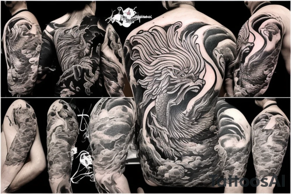 tattoo featuring an ascending Japanese dragon with silk-like hair and long claws on feet
dragon is to be clawing up the mountain Aiguille du midi in Chamonix
rocks breaking from the dragon's claws as it climbs
high detail
energetic
proud tattoo idea
