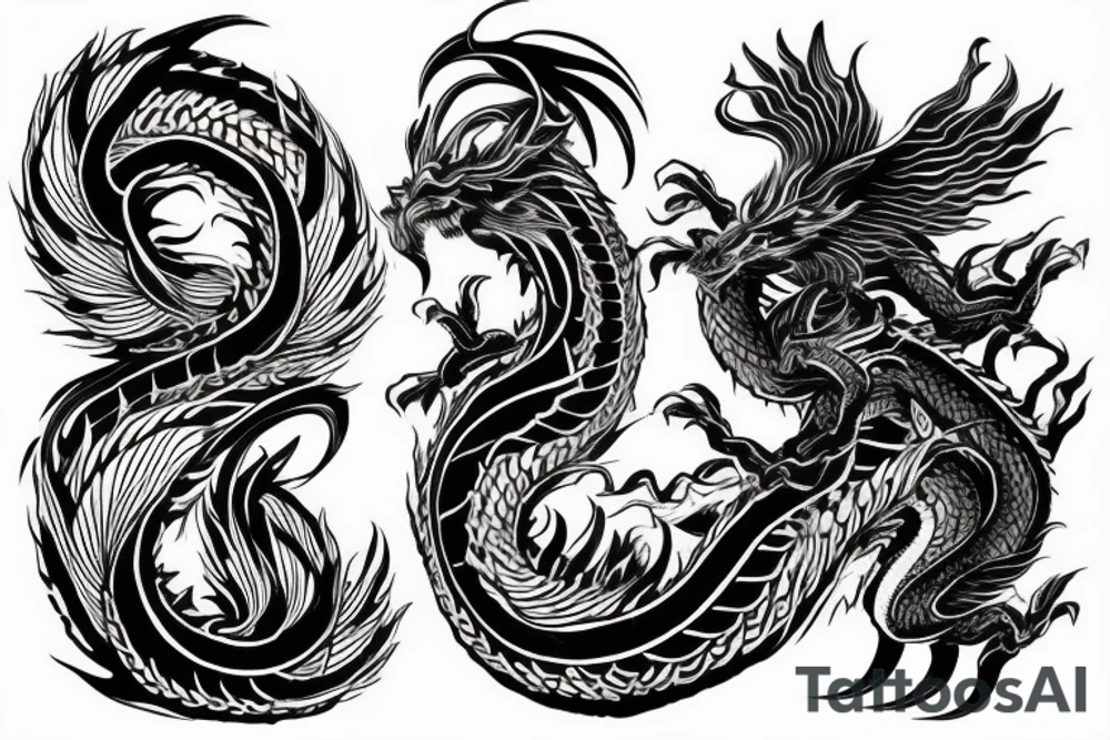 tattoo featuring an ascending Japanese dragon with silk-like hair and long claws on feet
dragon is to be clawing up the mountain Aiguille du midi in Chamonix
rocks breaking from the dragon's claws as it climbs
high detail
energetic
proud tattoo idea