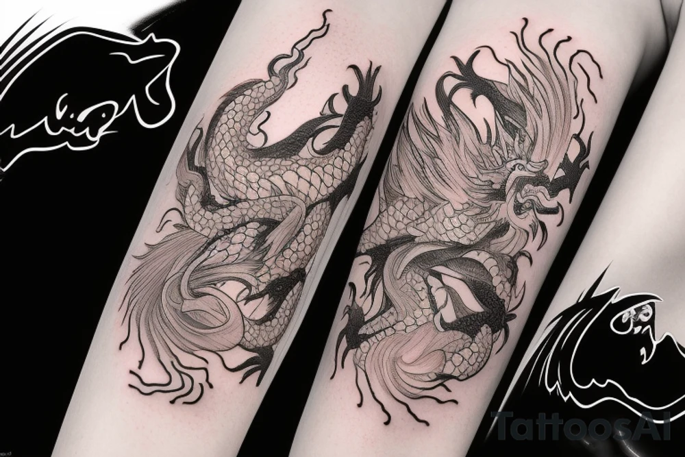 tattoo featuring an ascending Japanese dragon with silk-like hair and long claws on feet
dragon is to be clawing a mountain with rocks breaking from the dragon's claws as it climbs
high detail
energetic
proud tattoo idea