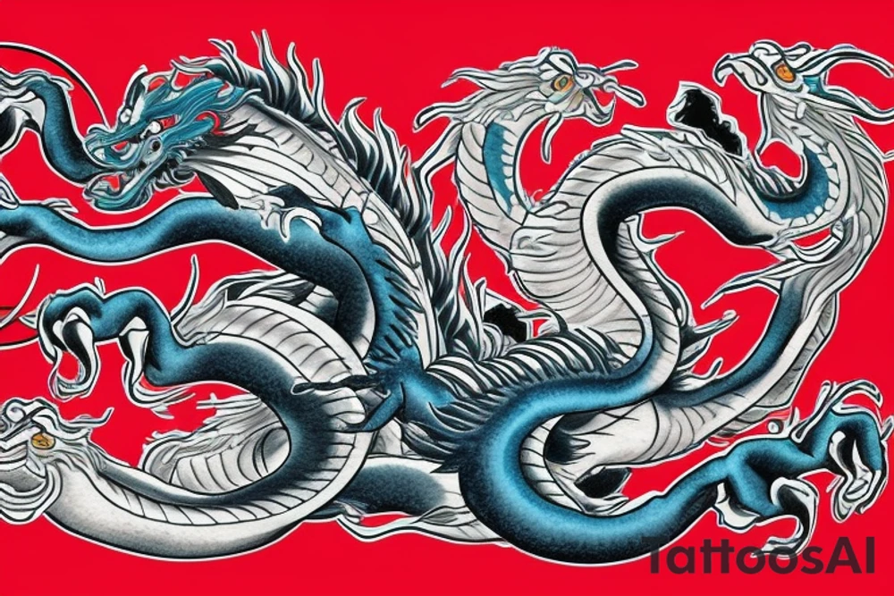 tattoo featuring an ascending Japanese dragon with silk-like hair and long claws on feet
dragon is to be clawing a mountain with rocks breaking from the dragon's claws as it climbs
high detail
energetic
proud tattoo idea