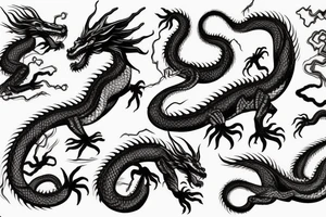 tattoo featuring an ascending dragon with silk-like hair and long claws on feet
dragon is to be clawing a mountain with rocks breaking from the dragon's claws as it climbs
high detail
energetic
proud tattoo idea